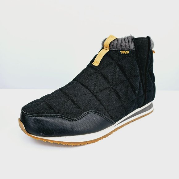 Teva ReEmber Quilted Mid Top Sneaker 9 Black Yellow Pull On Chelsea Stretch Knit - Picture 1 of 13
